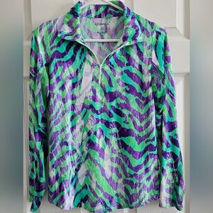 Ibkul XS Polo 1/4 Zip Long Sleeve Green Purple Activeware Golf